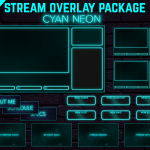 Twitch Overlay Package With Neon Lights in Cyan Colors