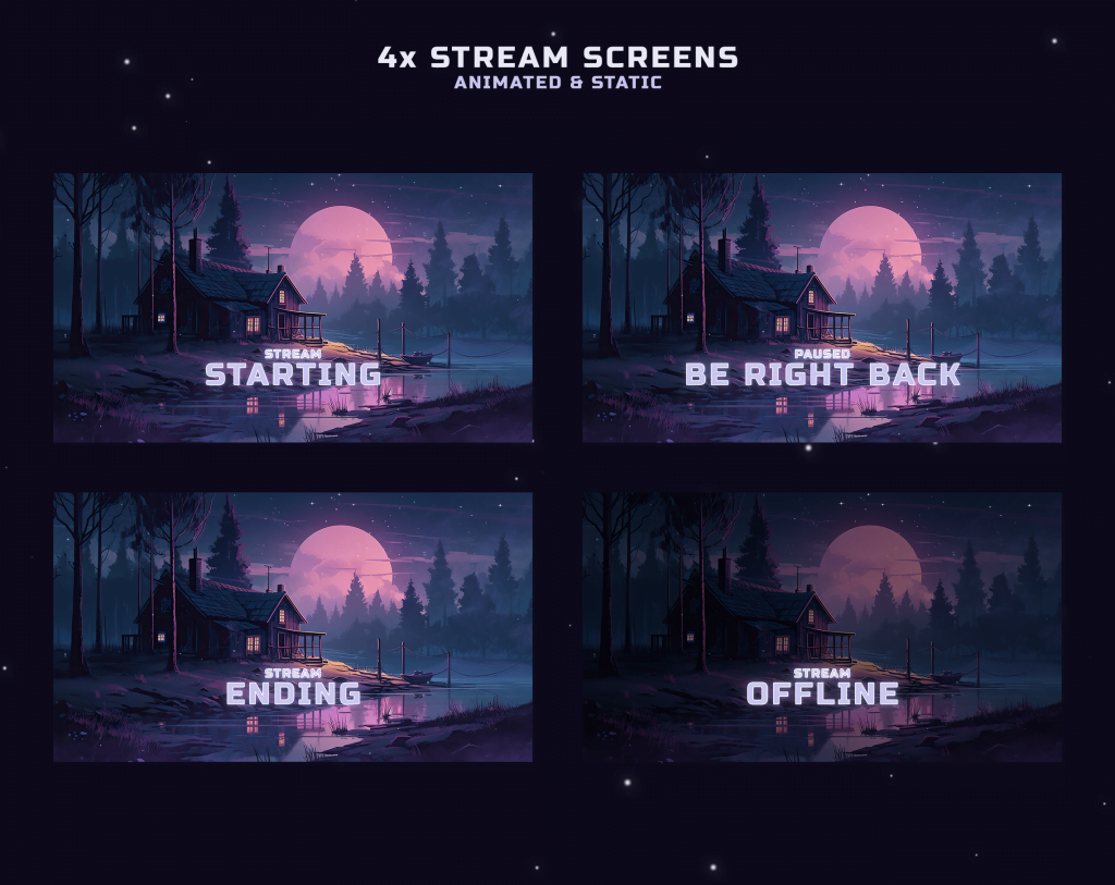 Twitch Overlay Package in Purple LoFi Style