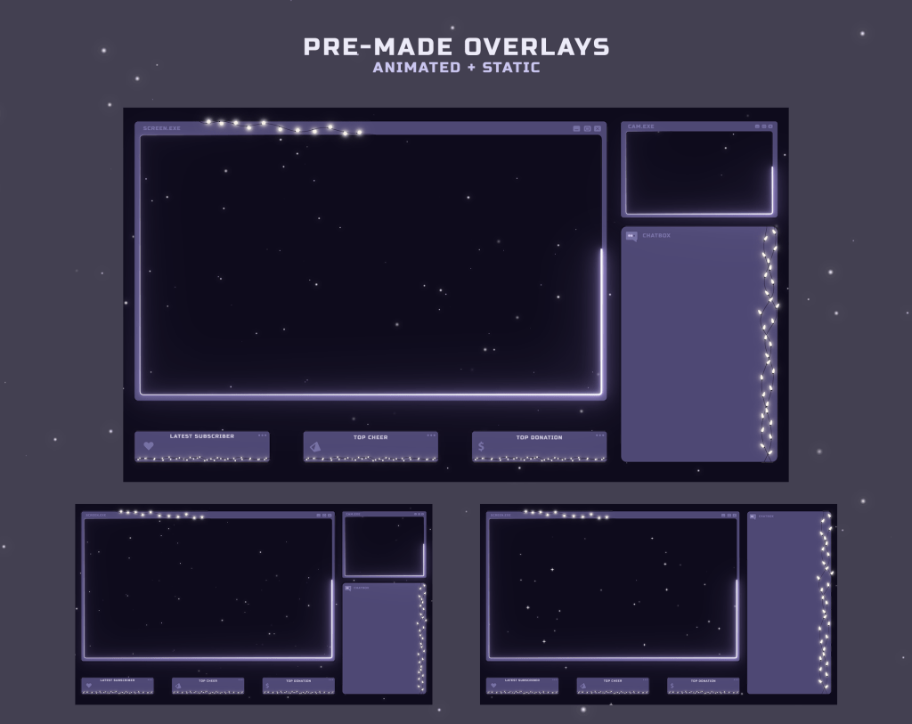 Twitch Overlay Package in Purple LoFi Style