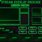 Twitch Overlay Package With Neon Lights in Green Colors
