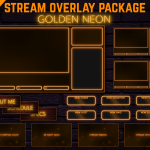 Twitch Overlay Package With Neon Lights in Gold Colors