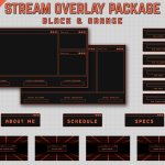 Twitch Overlay Package in Black and Orange colors with Retro Computer style