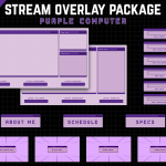 Twitch Overlay Package in purple colors with Retro Computer style