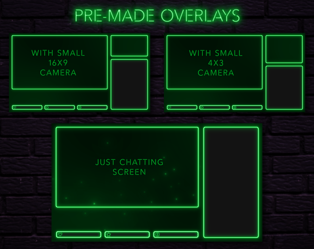 Twitch Overlay Package With Neon Lights in Green Colors