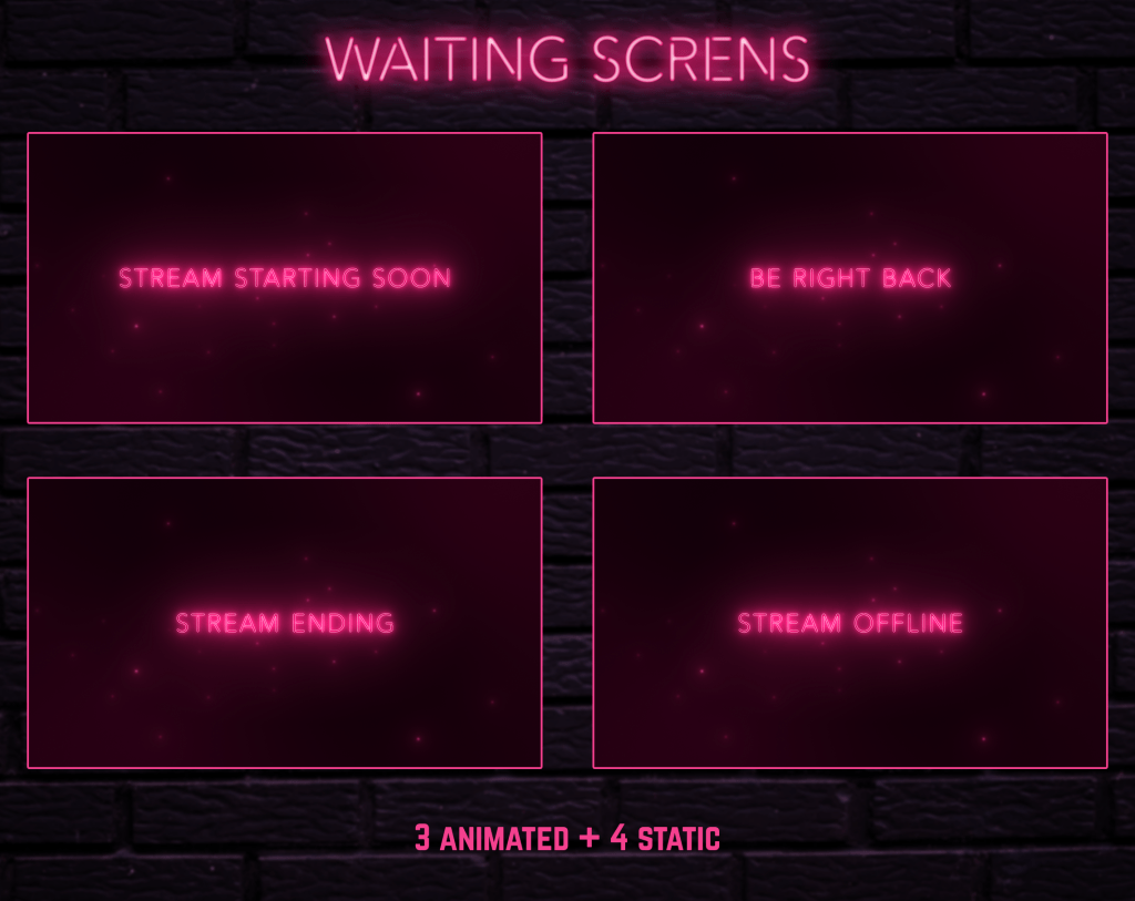 Twitch Overlay Package With Neon Lights in Pink Colors