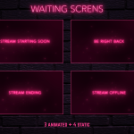 Twitch Overlay Package With Neon Lights in Pink Colors