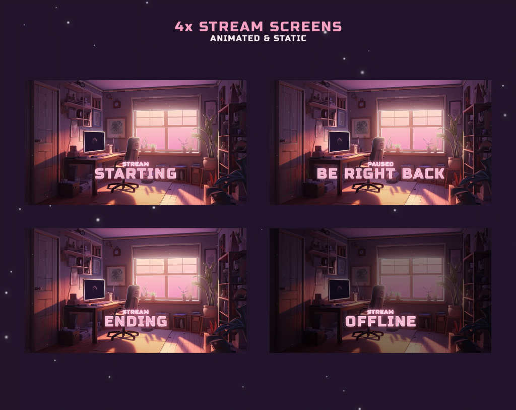 Twitch Overlay Package in Pink LoFi Style