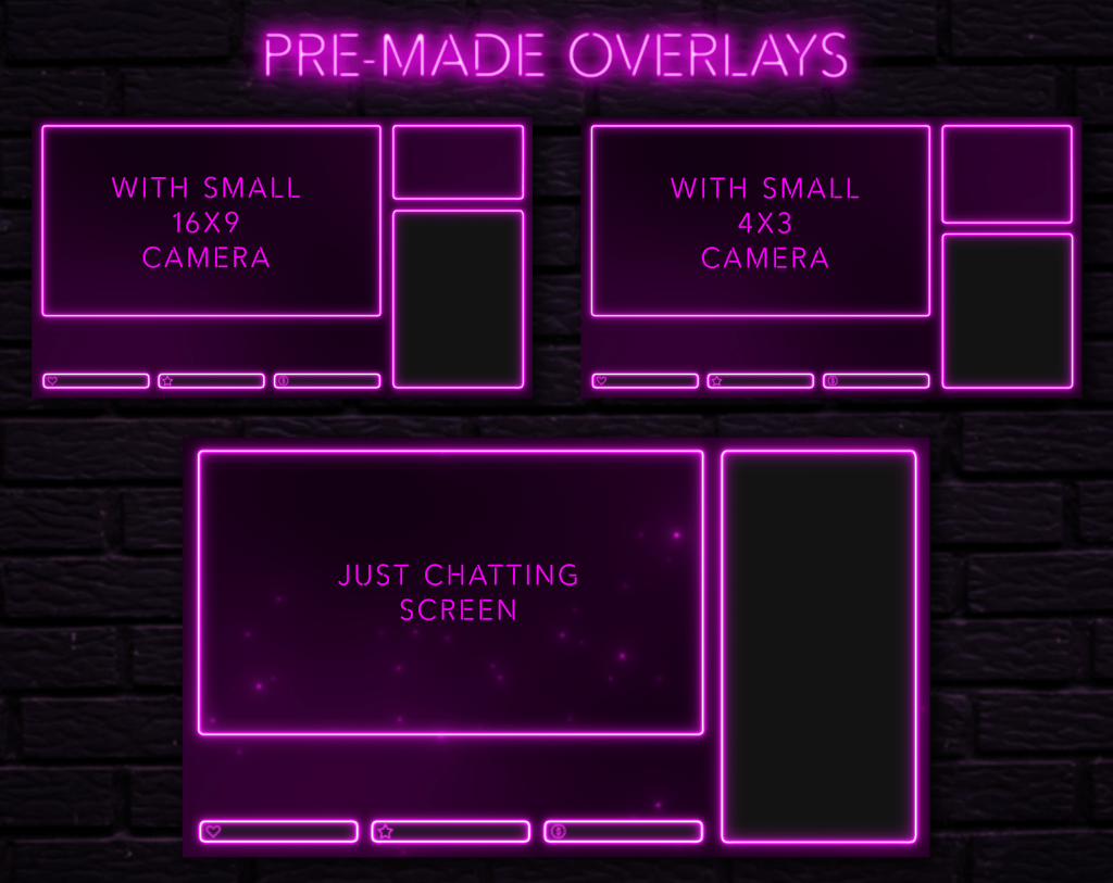Twitch Overlay Package With Neon Lights in Magenta Colors
