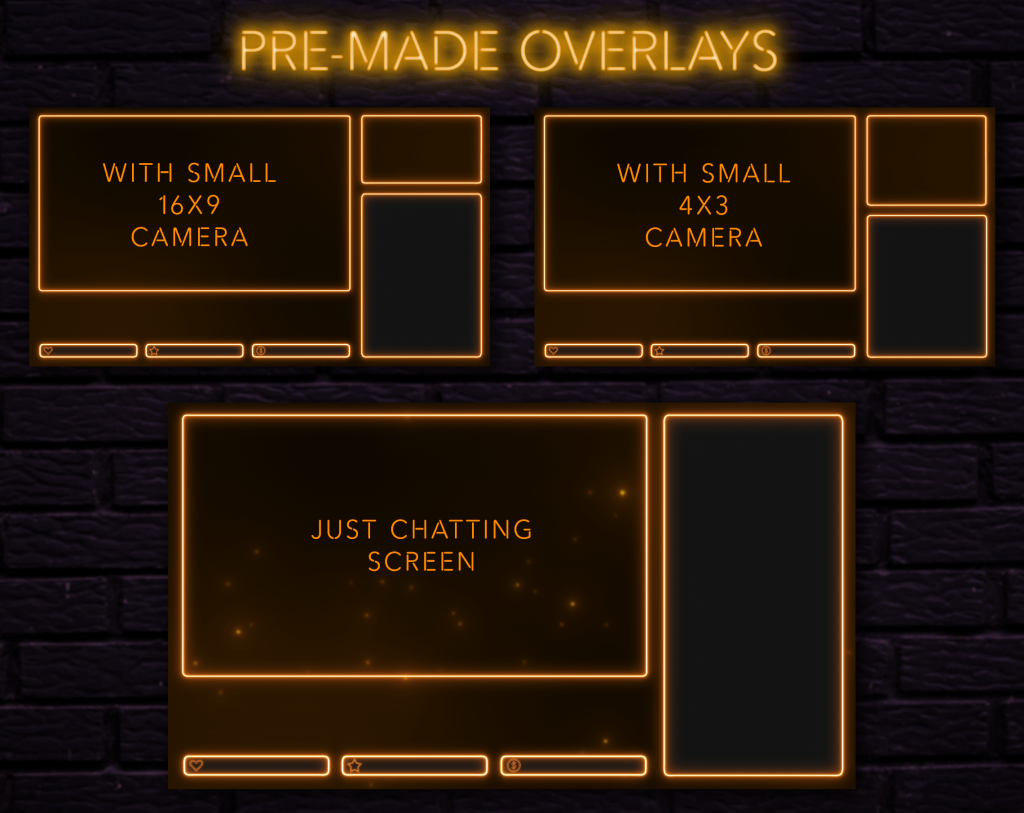 Twitch Overlay Package With Neon Lights in Gold Colors