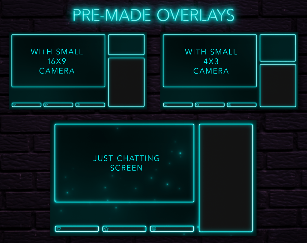Twitch Overlay Package With Neon Lights in Cyan Colors