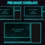 Twitch Overlay Package With Neon Lights in Cyan Colors