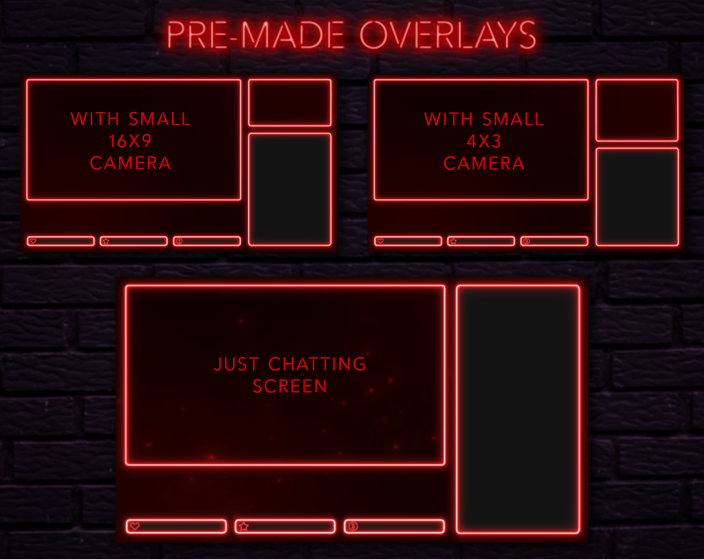 Twitch Overlay Package With Neon Lights in Red Colors