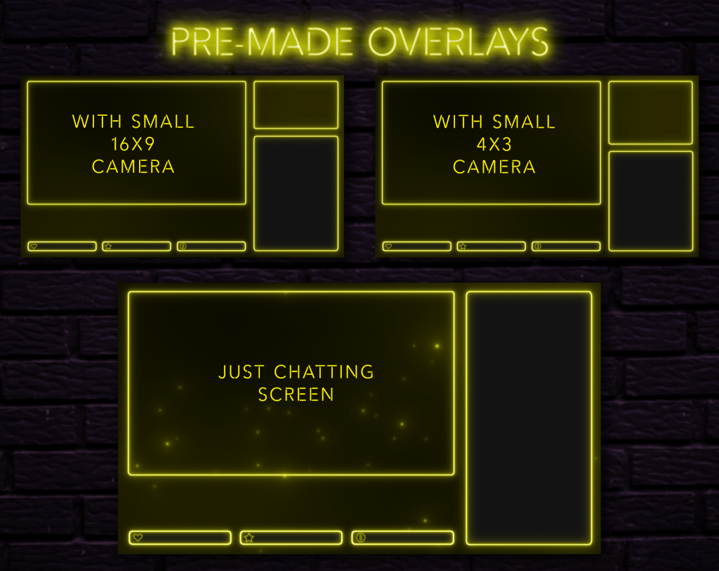 Twitch Overlay Package With Neon Lights in Yellow Colors