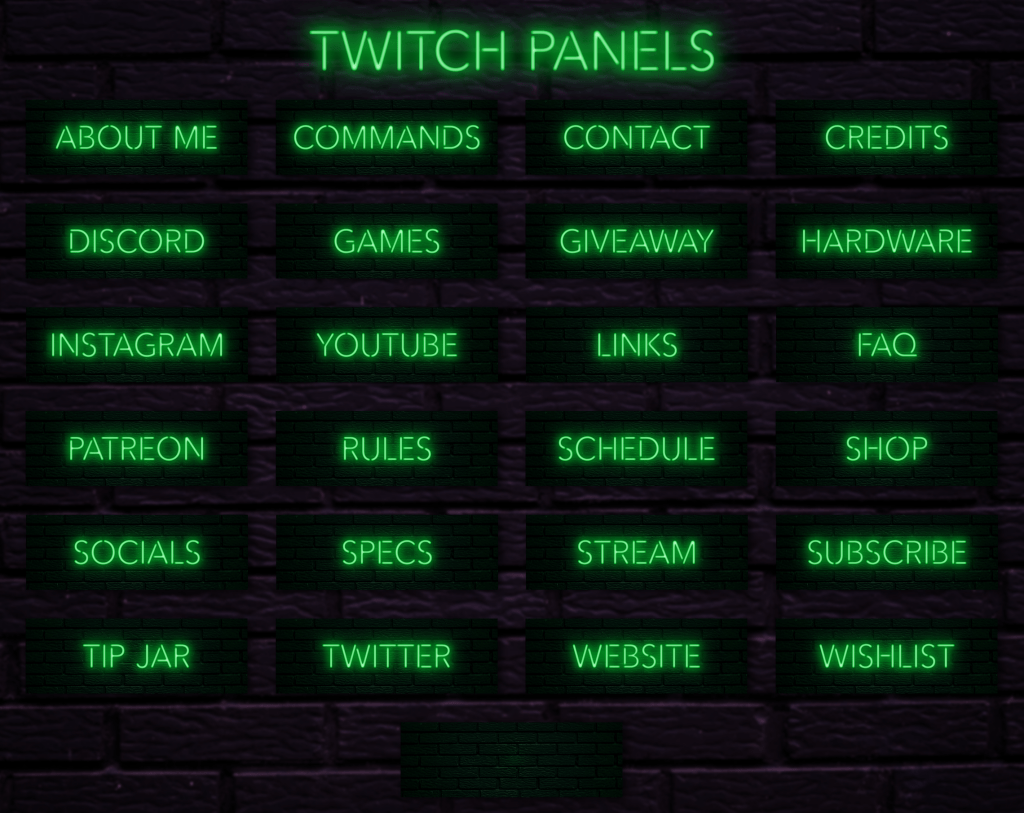 Twitch Overlay Package With Neon Lights in Green Colors