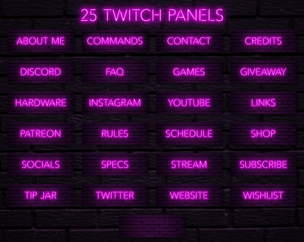 Twitch Overlay Package With Neon Lights in Magenta Colors