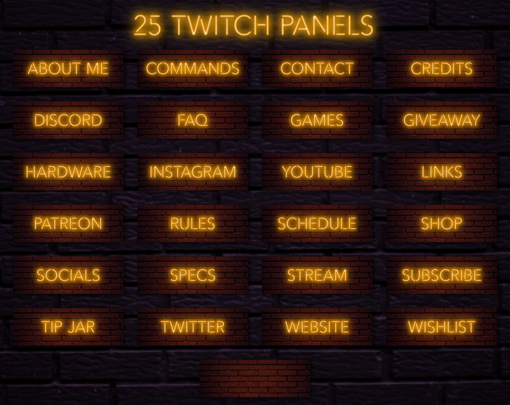 Twitch Overlay Package With Neon Lights in Gold Colors