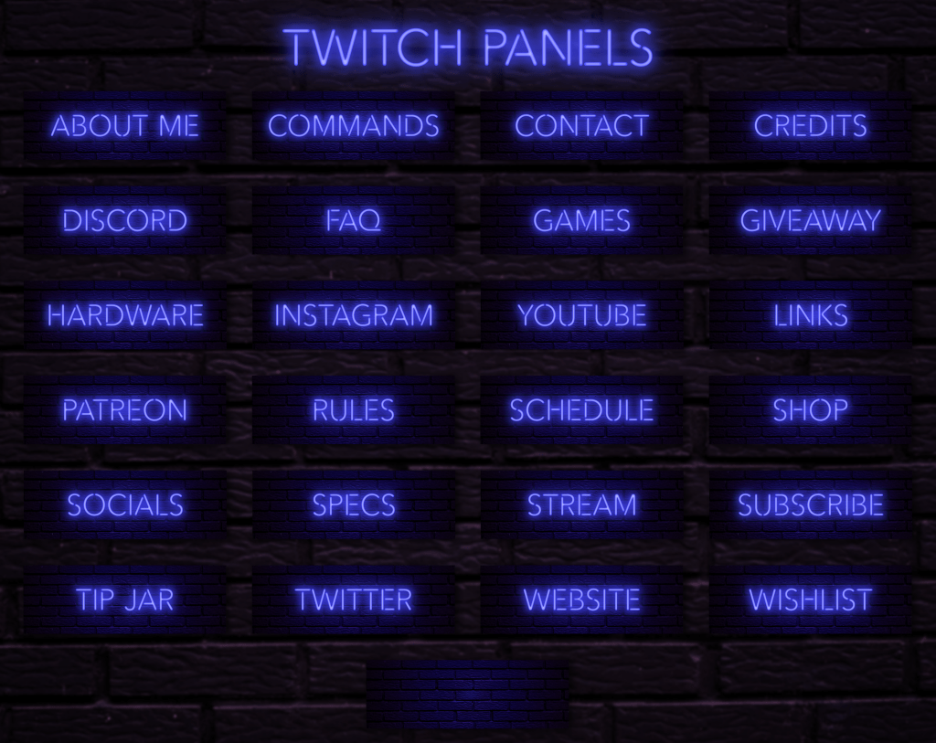 Twitch Overlay Package With Neon Lights in Blue Colors