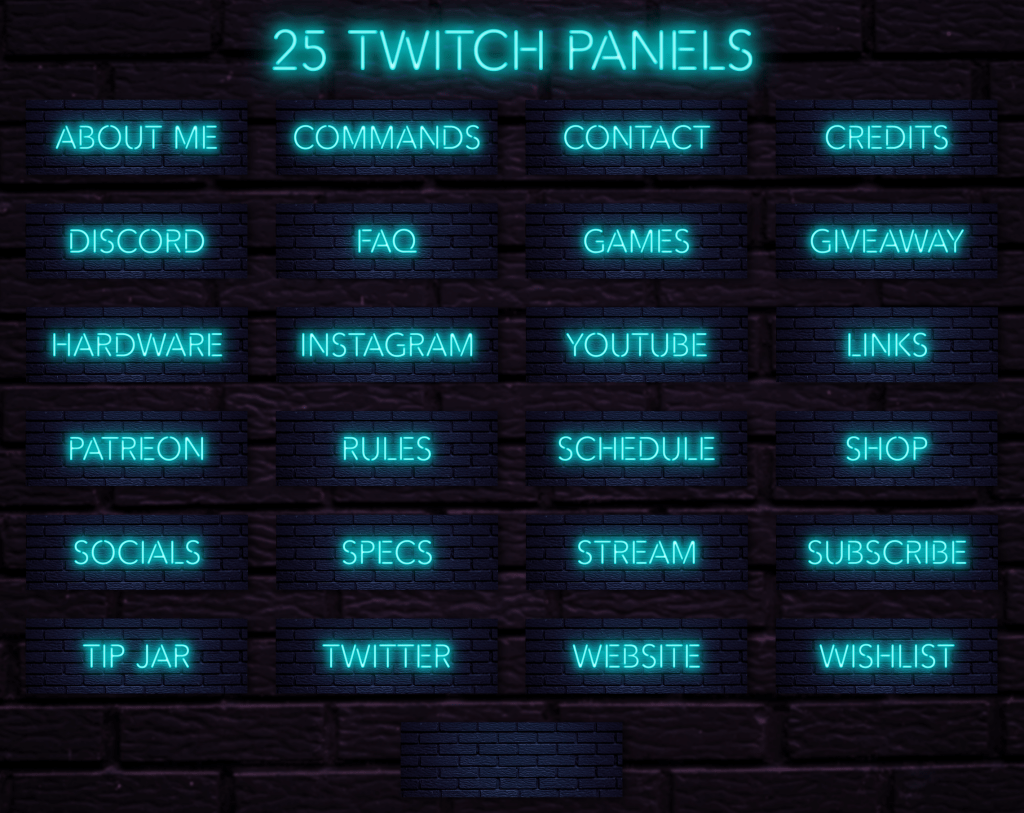 Twitch Overlay Package With Neon Lights in Cyan Colors