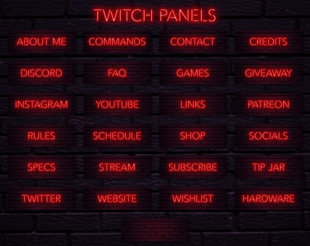 Twitch Overlay Package With Neon Lights in Red Colors