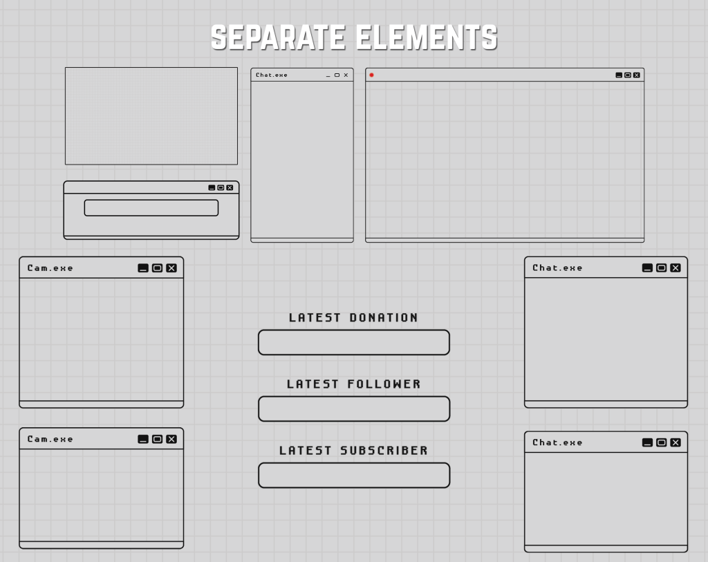 Twitch Overlay Package in bright colors with Retro Computer style