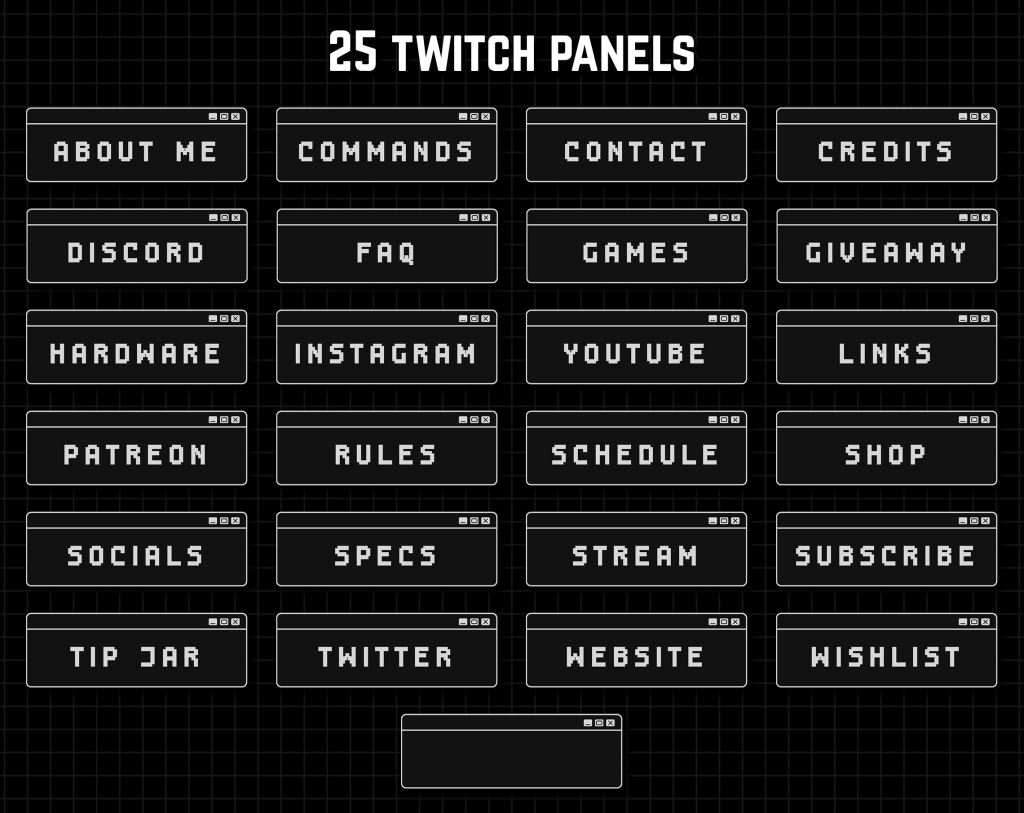 Twitch Overlay Package in dark colors with Retro Computer style
