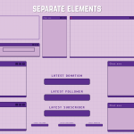 Twitch Overlay Package in purple colors with Retro Computer style