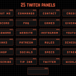 Twitch Overlay Package in Black and Orange colors with Retro Computer style