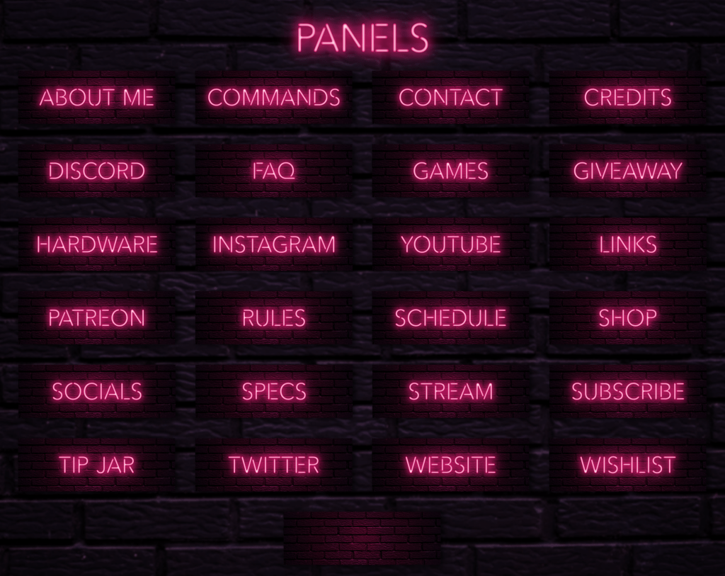 Twitch Overlay Package With Neon Lights in Pink Colors