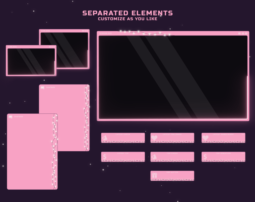Twitch Overlay Package in Pink LoFi Style