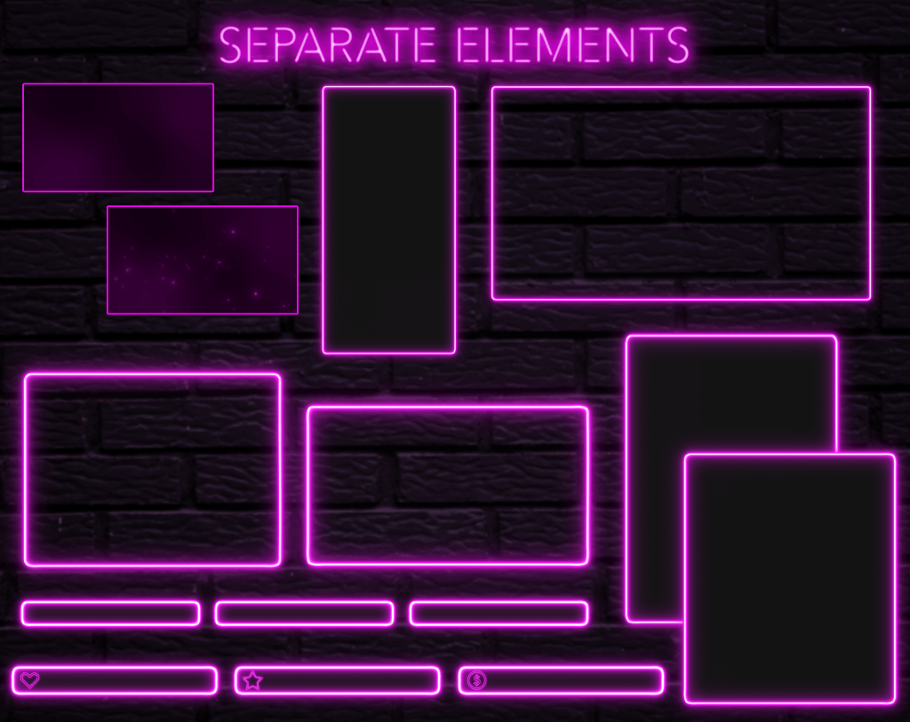 Twitch Overlay Package With Neon Lights in Magenta Colors