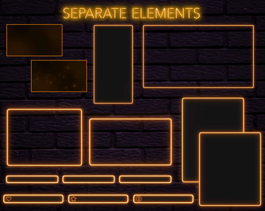 Twitch Overlay Package With Neon Lights in Gold Colors