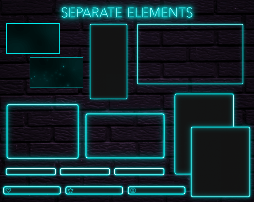 Twitch Overlay Package With Neon Lights in Cyan Colors