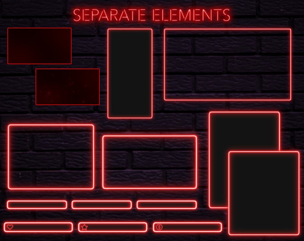 Twitch Overlay Package With Neon Lights in Red Colors