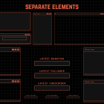 Twitch Overlay Package in Black and Orange colors with Retro Computer style