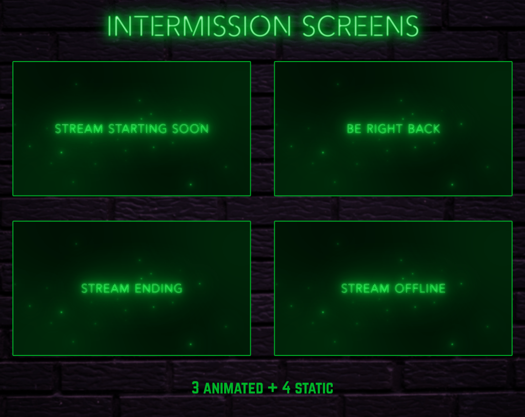 Twitch Overlay Package With Neon Lights in Green Colors