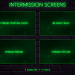 Twitch Overlay Package With Neon Lights in Green Colors