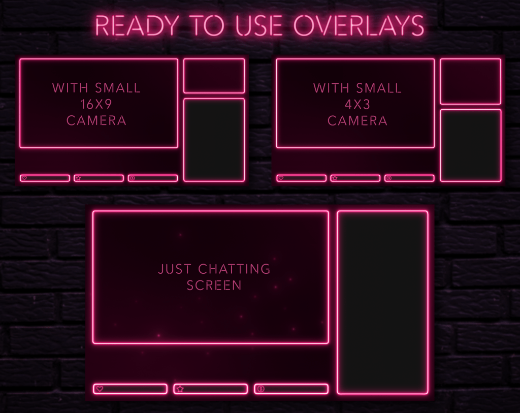 Twitch Overlay Package With Neon Lights in Pink Colors