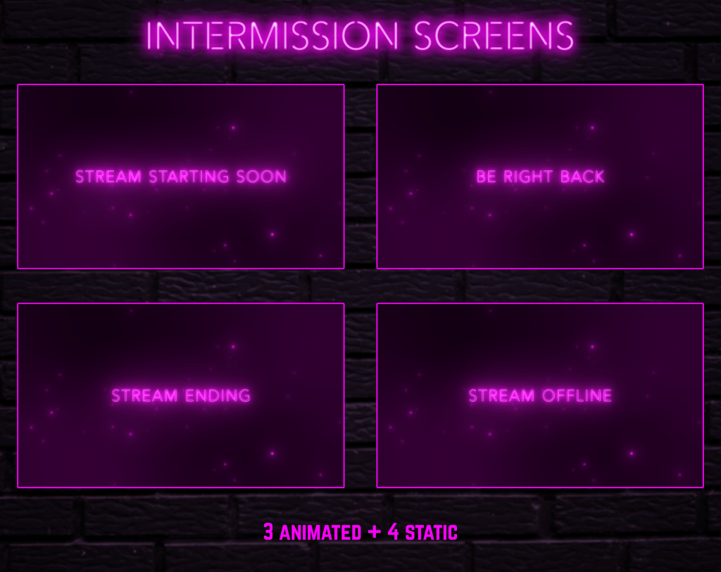 Twitch Overlay Package With Neon Lights in Magenta Colors