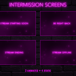 Twitch Overlay Package With Neon Lights in Magenta Colors