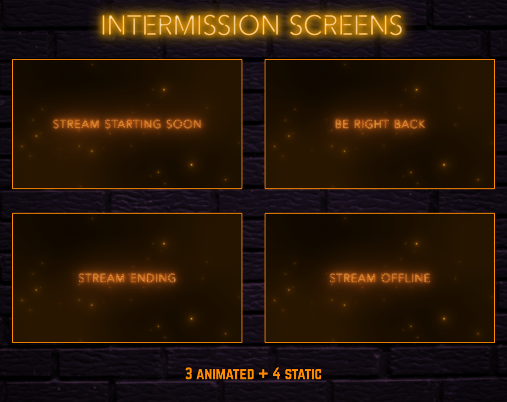 Twitch Overlay Package With Neon Lights in Gold Colors