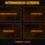 Twitch Overlay Package With Neon Lights in Gold Colors