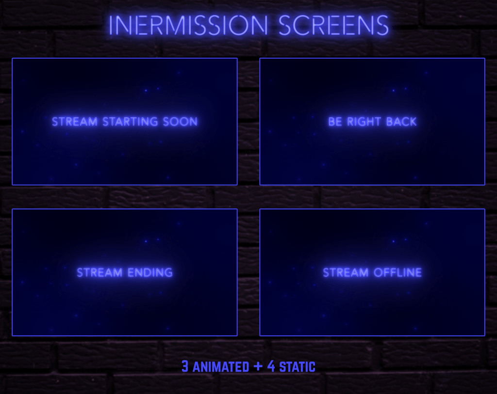 Twitch Overlay Package With Neon Lights in Blue Colors