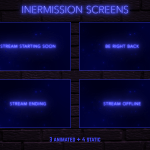 Twitch Overlay Package With Neon Lights in Blue Colors