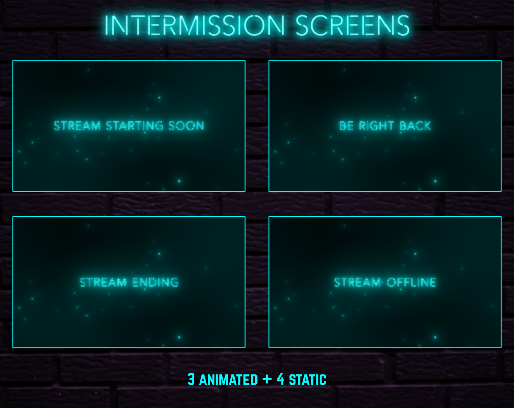 Twitch Overlay Package With Neon Lights in Cyan Colors