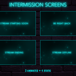 Twitch Overlay Package With Neon Lights in Cyan Colors
