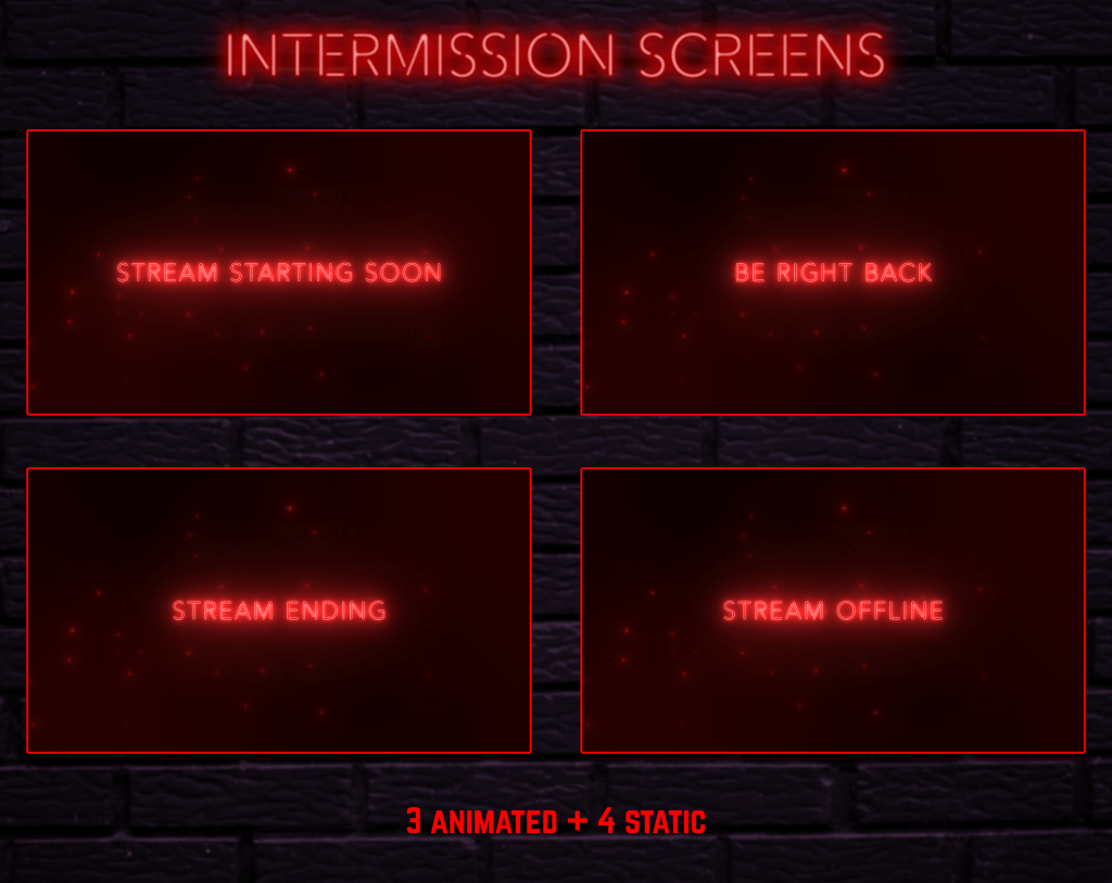 Twitch Overlay Package With Neon Lights in Red Colors