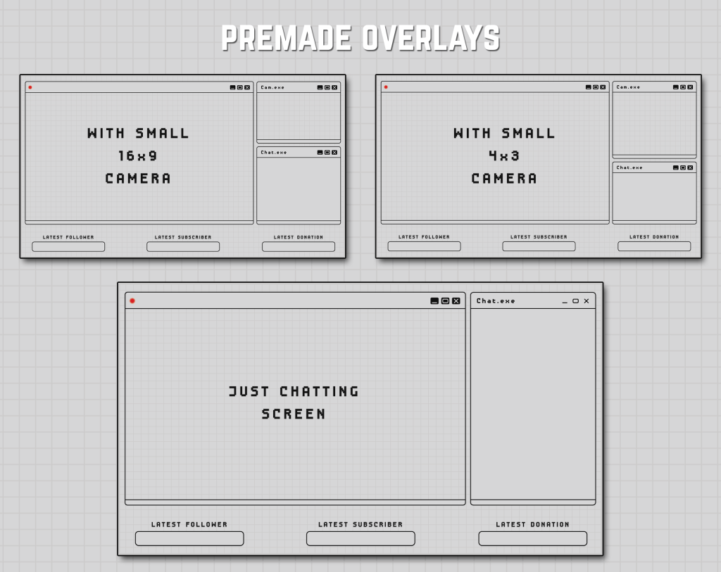 Twitch Overlay Package in bright colors with Retro Computer style