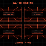 Twitch Overlay Package in Black and Orange colors with Retro Computer style