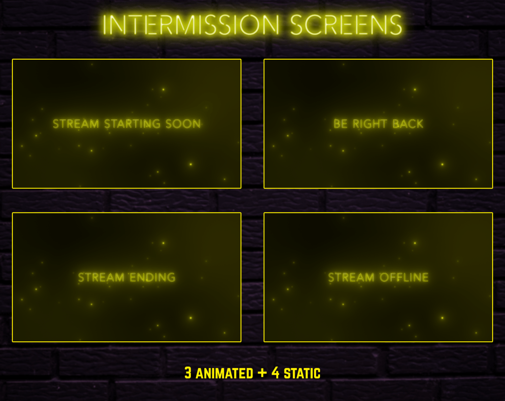 Twitch Overlay Package With Neon Lights in Yellow Colors