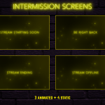 Twitch Overlay Package With Neon Lights in Yellow Colors